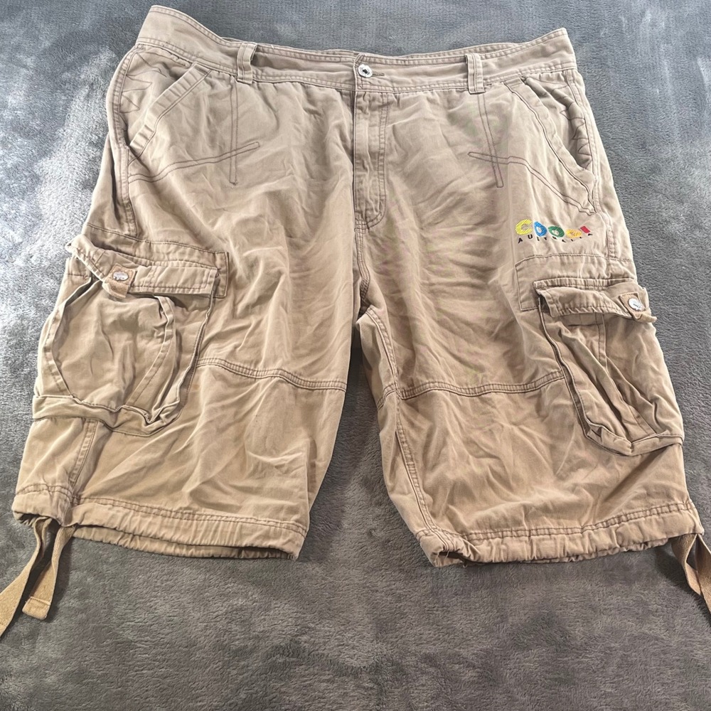 Coogi Australia Mens Khaki Cargo Shorts Embroidered Logo Tan Size 44 Hip Hop